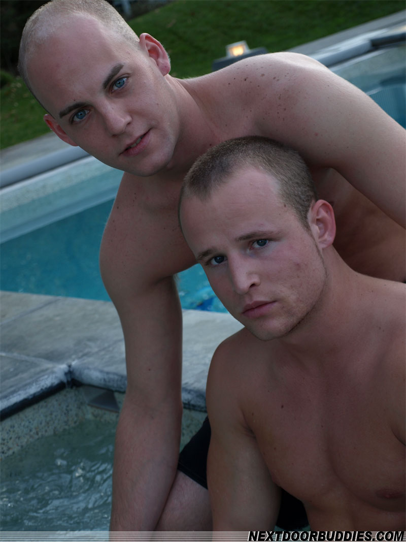 Gays Scott and Kenny strip their shorts and suck each others dick in the pool  