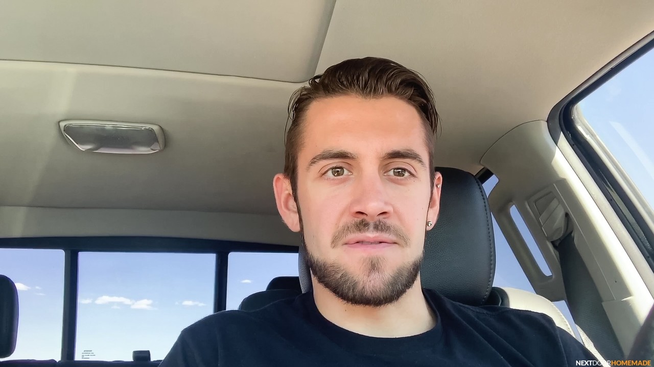 Handsome stallion Dante Colle sits in his car for a hot masturbation session  