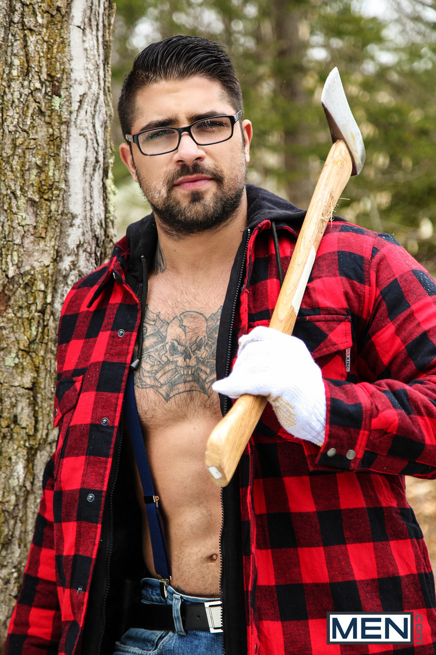 Hunky men put down their axes and go indoors for oral and anal sex  