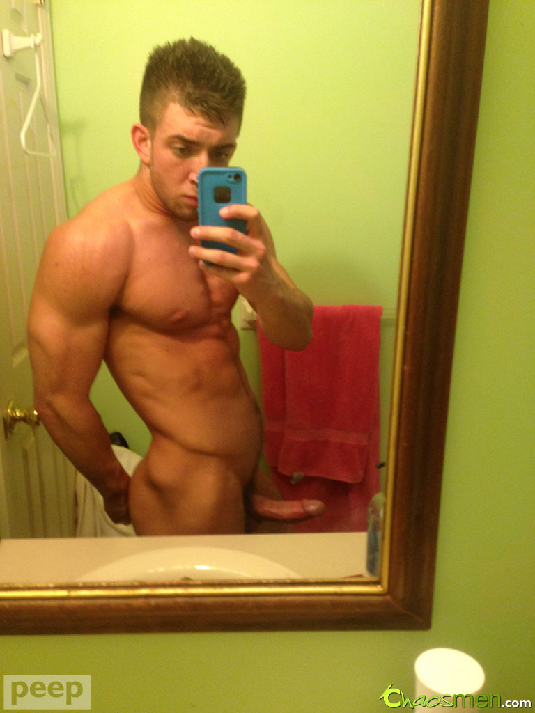Sexy amateur gay boy Theon takes selfies of his muscular body and big dick  