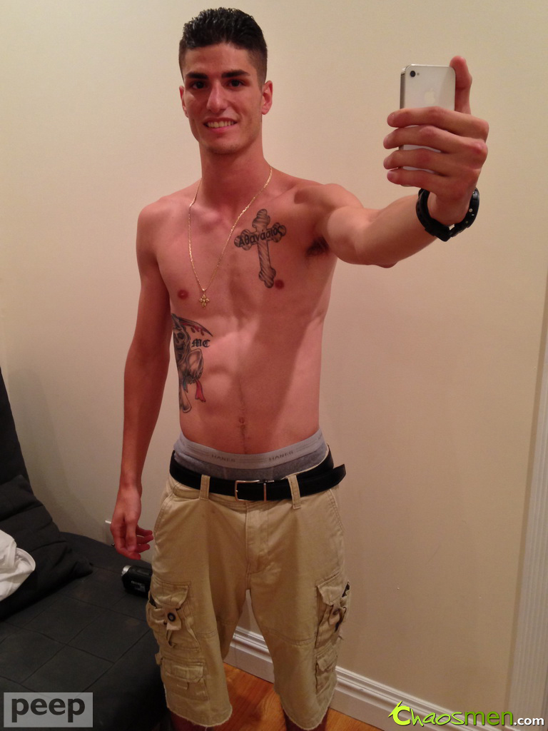 Tall gay brunette Apollo takes selfies of his sexy inked body & big dick  