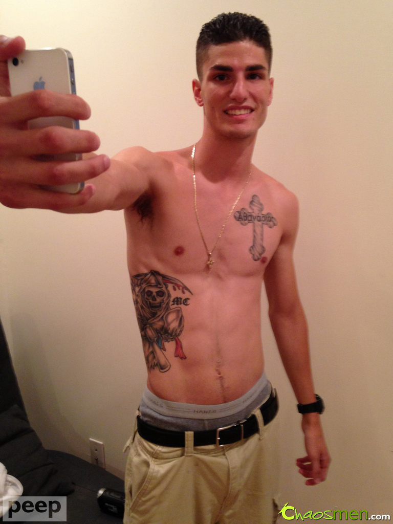 Tall gay brunette Apollo takes selfies of his sexy inked body & big dick  