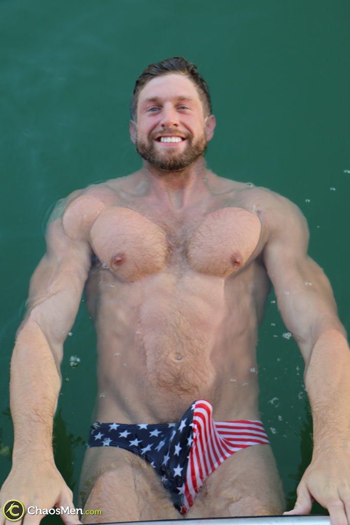 Gay brunette bodybuilder Zane poses in his sexy undies & unveils his huge dick  