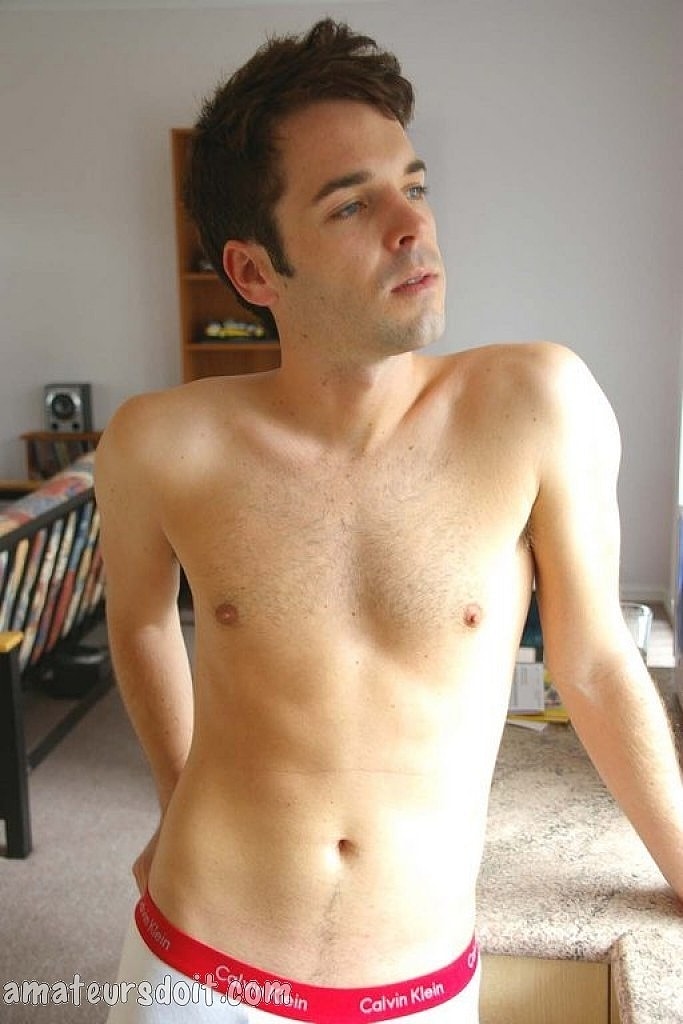 Handsome brunette boy Jay Jerkoff shows his big balls and jerks off  