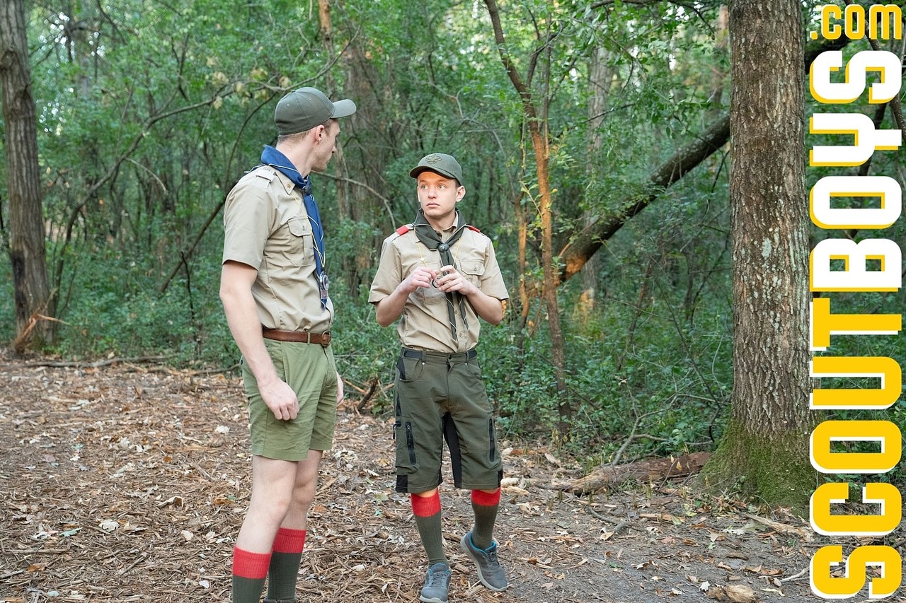 Two cute twink scouts Scout Cole and Scout Ian bang on the  