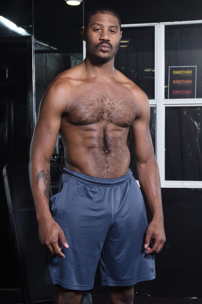 Muscular black men Adonis Courverture & Parker Payne have gay sex at the gym  