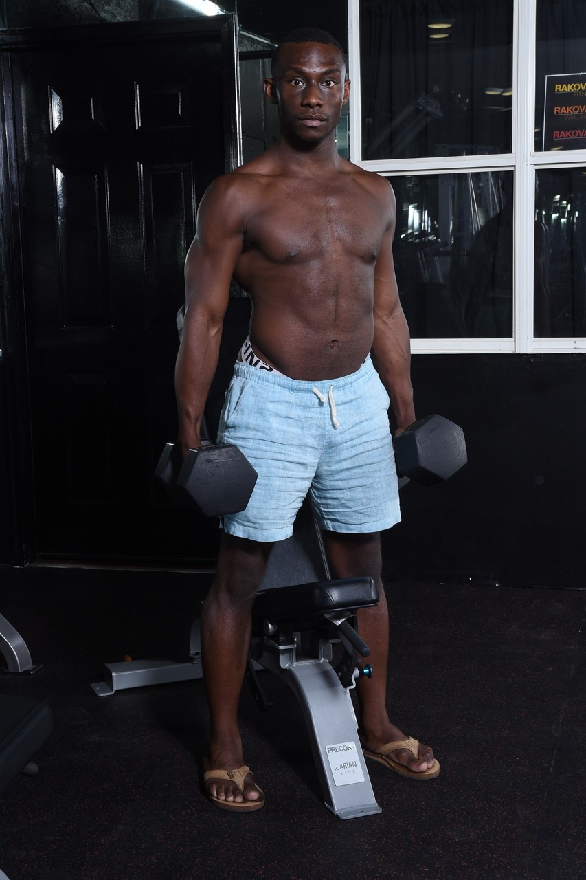 Muscular black men Adonis Courverture & Parker Payne have gay sex at the gym  