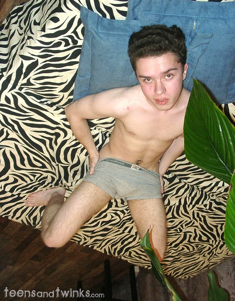 Hairy twink strips completely naked and shows off his small dick & big balls  