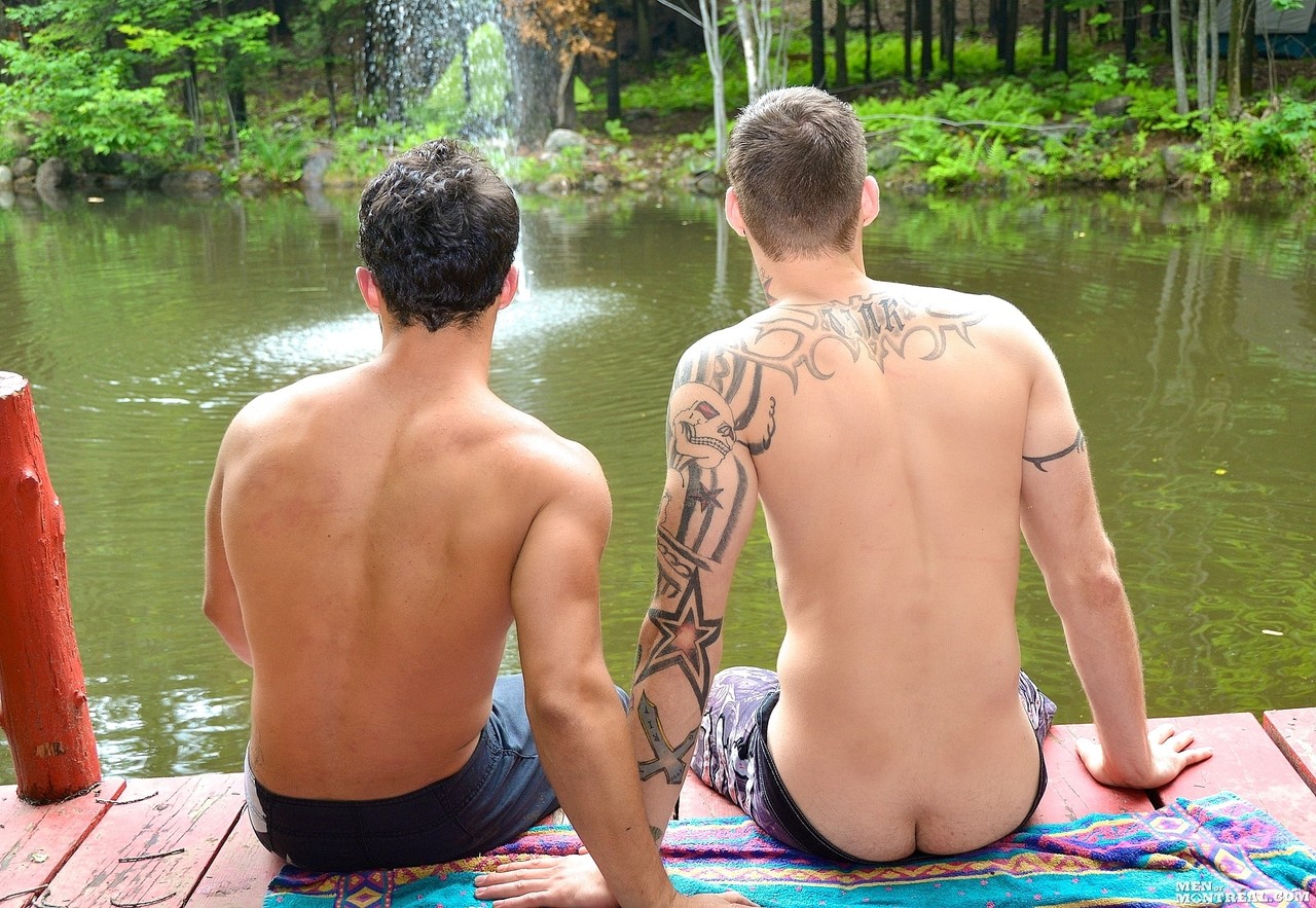 Canadian gay amateurs Ben Rose and Nicolas Potvin undress and bang on a dock  