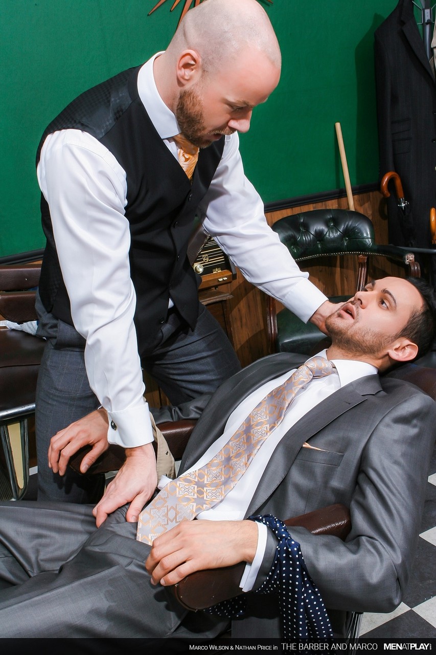 Bald barber Nathan Price getting screwed by gay businessman Marco Wilson  