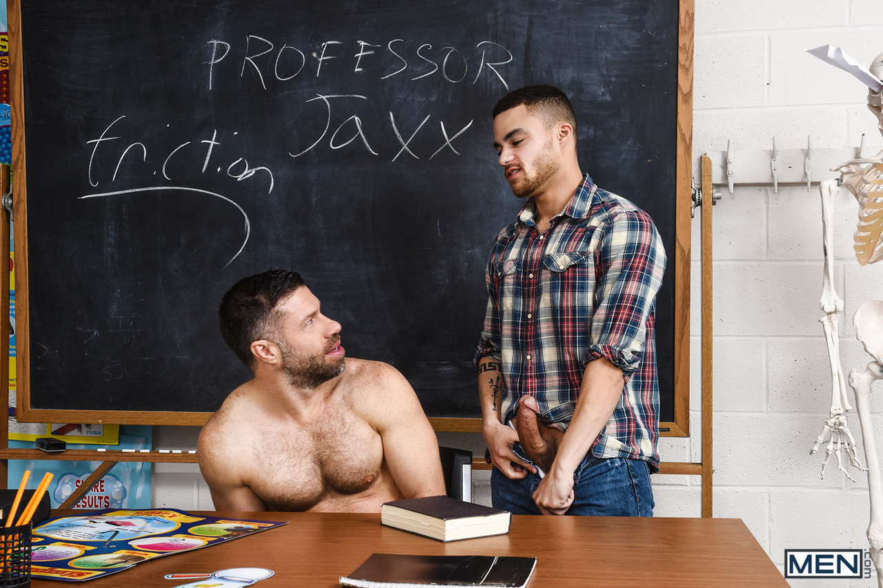 Greying teacher seduces and fucks male student in his classroom  