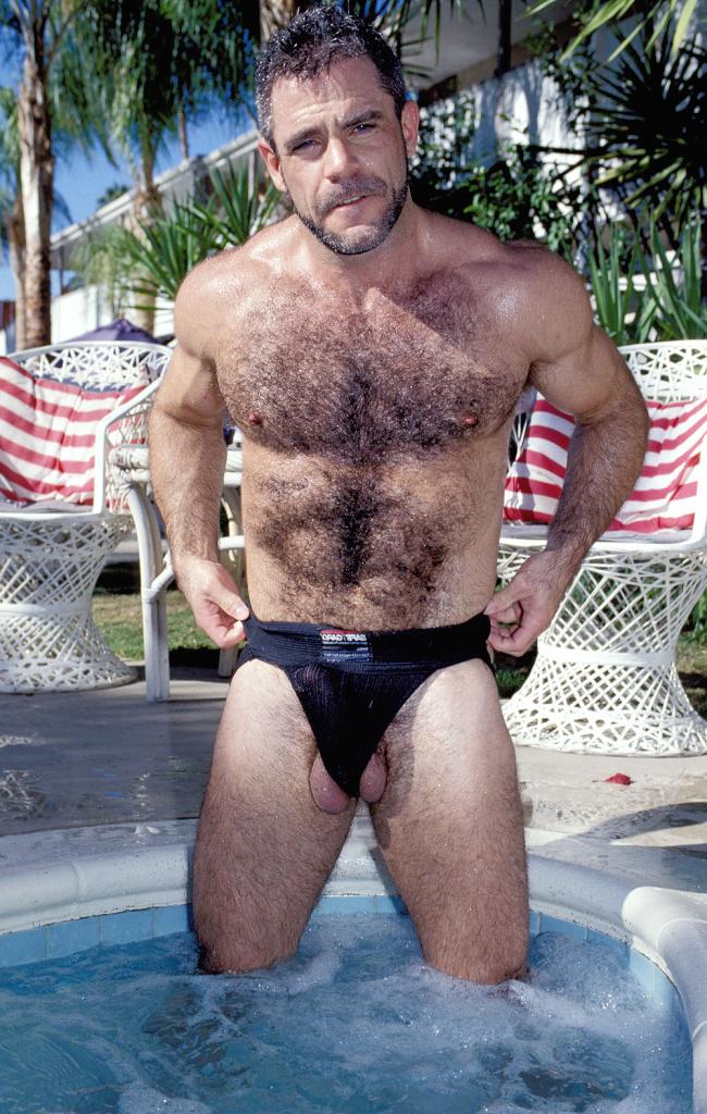 Gay Hottie Jeremy In His Tight Blue Trunks Shows Off His Hot Gay Bear Body By The Pool  